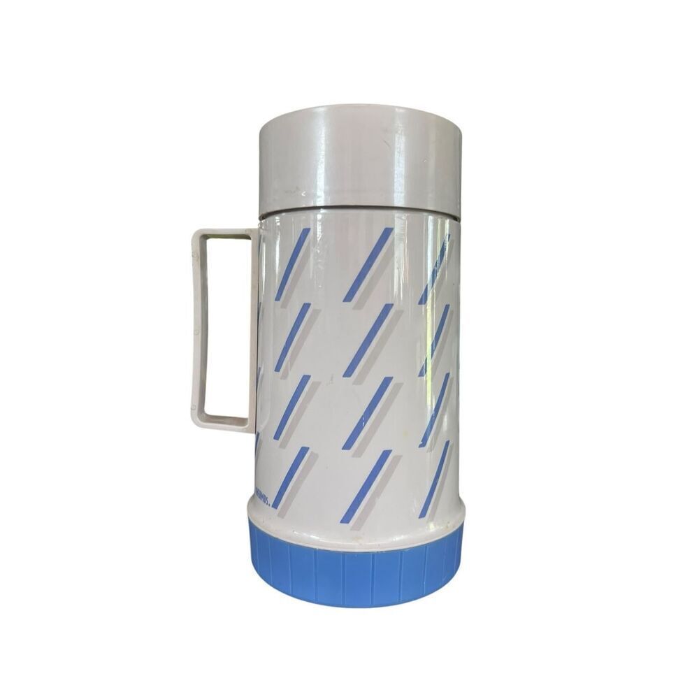 Vintage thermos Aladdin white blue hot cold vacuum seal beverage food container